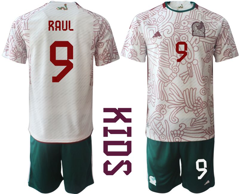 Youth 2022 World Cup National Team Mexico away white #9 Soccer Jersey->youth soccer jersey->Youth Jersey